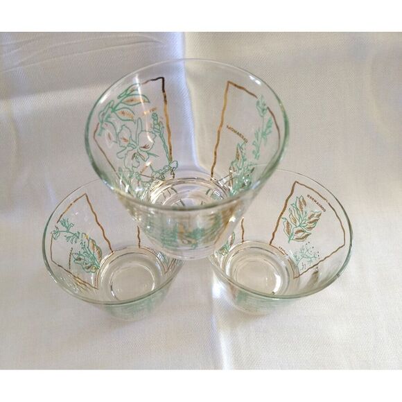 MCM Rocks Lowball Glasses Spices Green & Gold Vintage‎ Barware Set of 3 - Picture 2 of 16